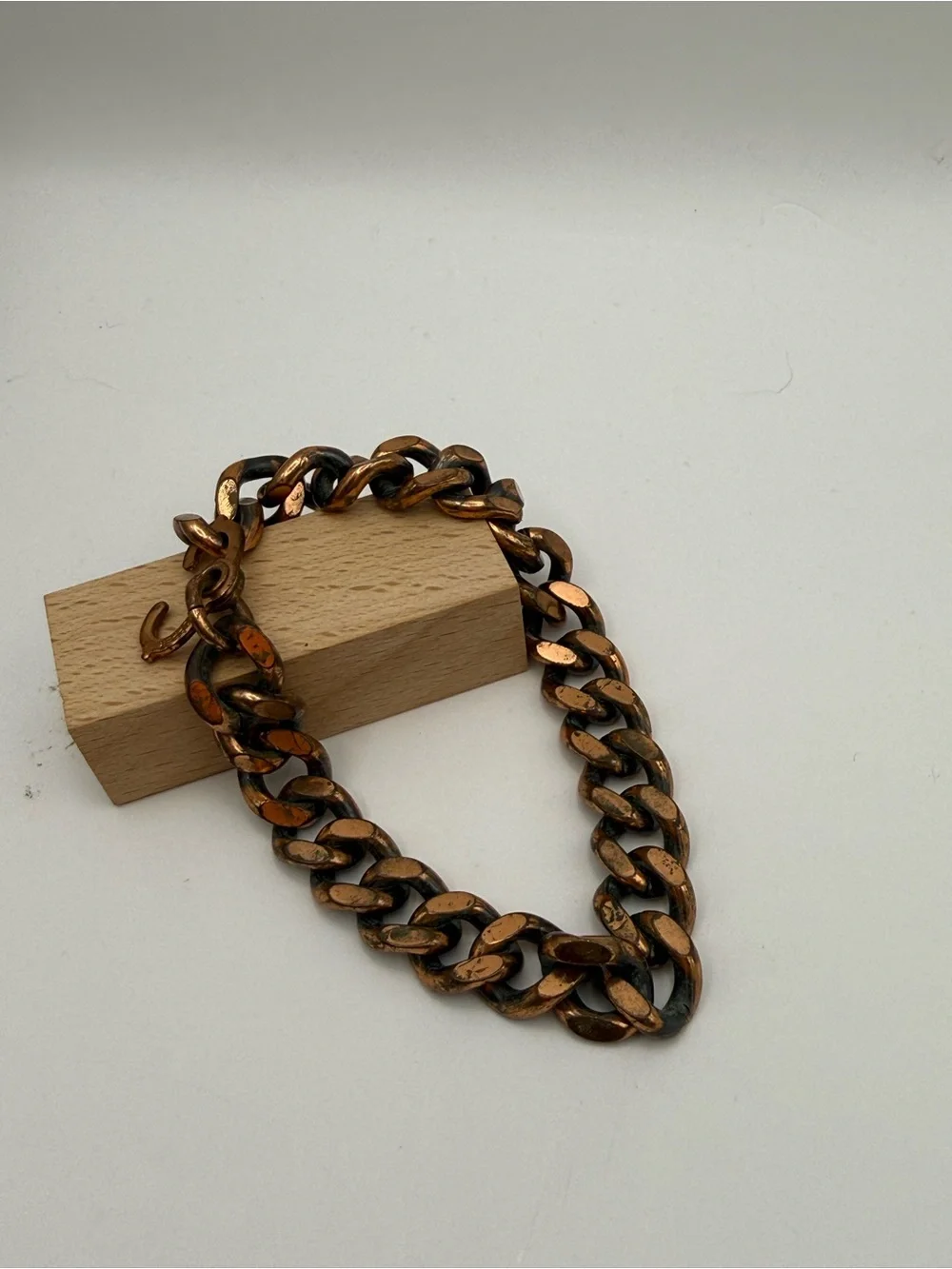 Copper Chunky Curb Link Bracelet Heavy Chain Patina Statement Jewelry
